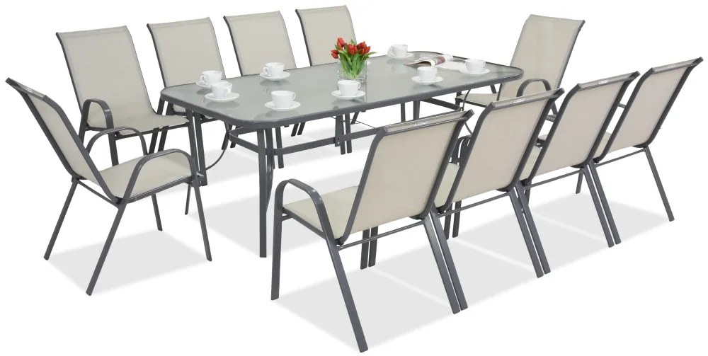 Metalen tuinmeubel Modena voor 10 personen met grote tafel Garden Point lichtgrijs