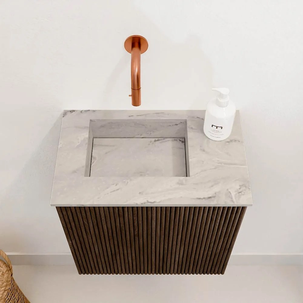 Mondiaz Joya DLux 40cm toiletmeubel walnut met wastafel faye links zonder kraangat glace