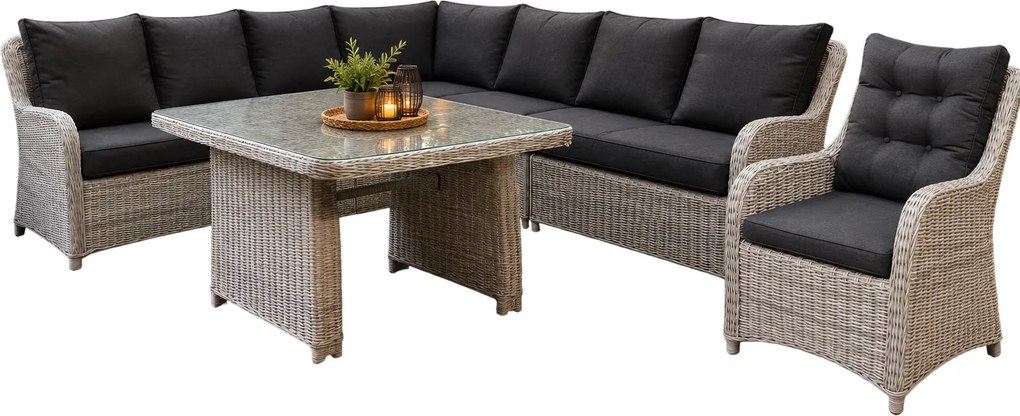 Showroommodel Bilbao hoek dining loungeset 6-delig wit grijs