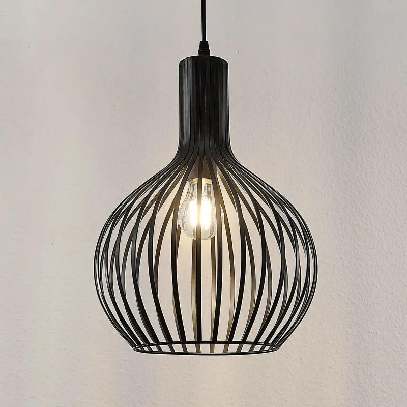Hanglamp Anina in kooi-ontwerp van zwart metaal - lampen-24