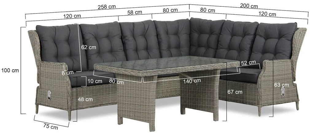 Dining Loungeset 8 personen Wicker Grijs  Garden Collections New Castle