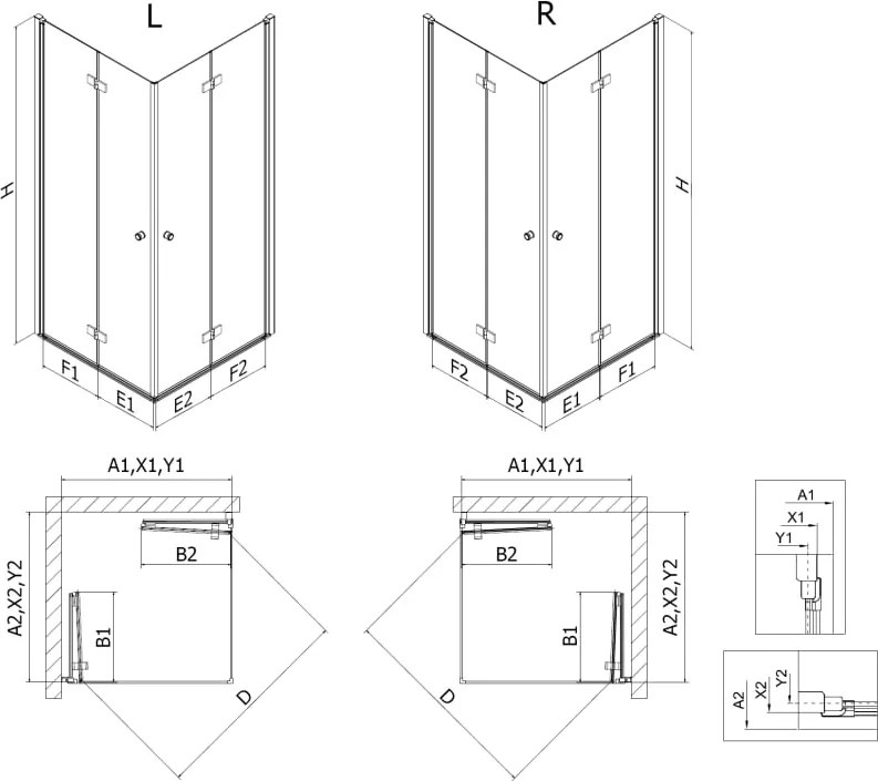 Mexen Mist-F Duo vouwdeur douchecabine 80 x 80 cm, transparant, geborsteld koper - 8A6-080L-080P-65-00