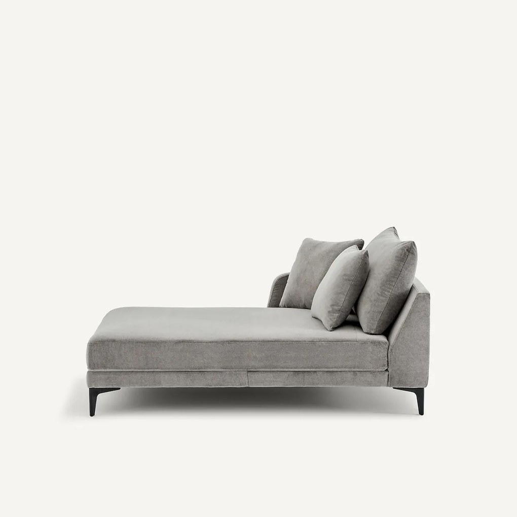Longchair in stone-kleurig fluweel, MODERNISTE, ontwerp van Emmanuel Gallina