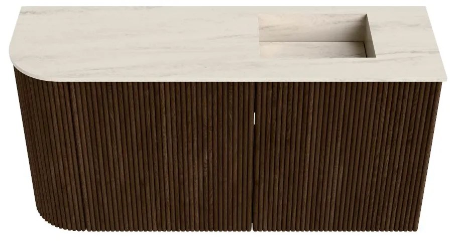 Mondiaz Joya DLux 80cm toiletmeubel ronding links walnut met wastafel faye rechts zonder kraangat meli