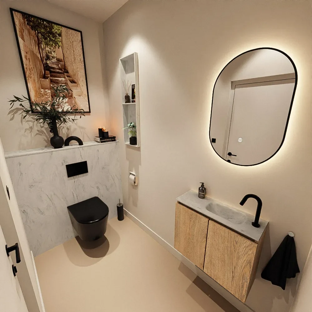 Mondiaz Ture DLux toiletmeubel 60cm washed oak met wastafel opalo rechts met kraangat