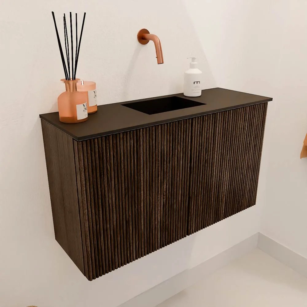Mondiaz Joya 70cm toiletmeubel walnut met wastafel faye midden zonder kraangat urban