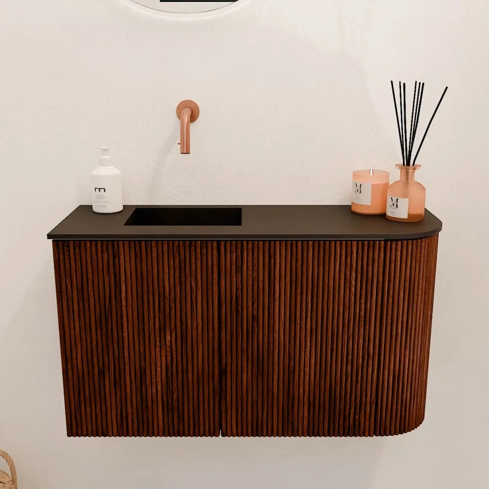 Mondiaz Joya 70cm toiletmeubel ronding rechts ruby met wastafel faye links zonder kraangat urban