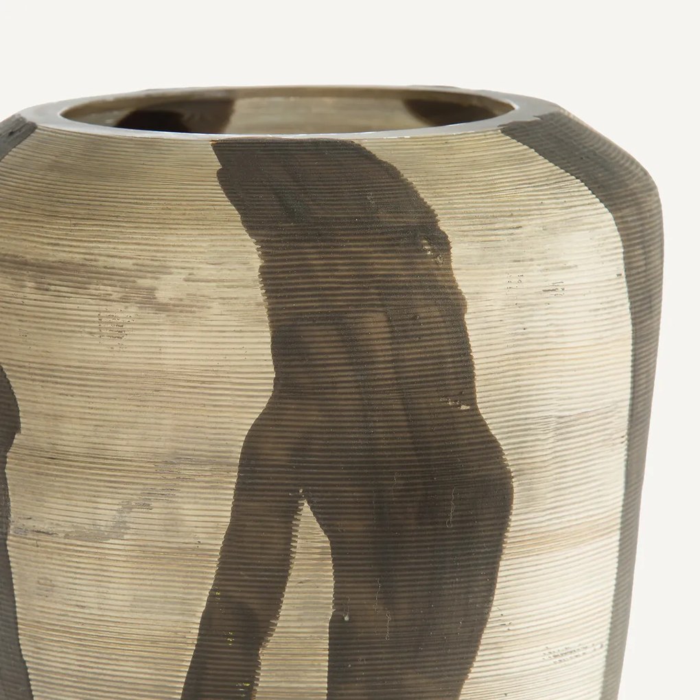 Beschilderde glazen vaas met matte strepen, H26,5 cm, Hedi