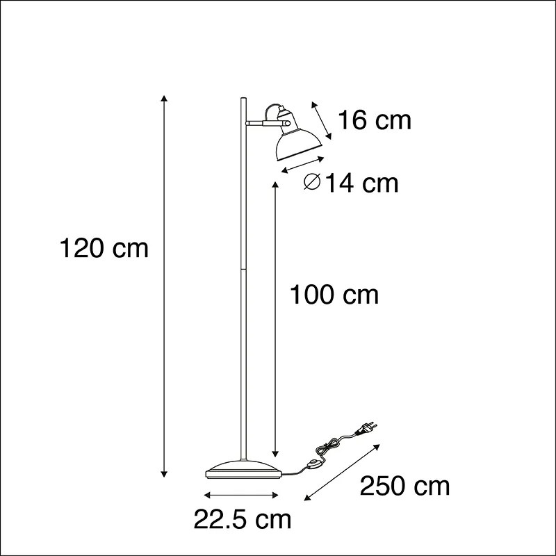 Industriële vloerlamp zwart met goud 1-lichts - Tommy Industriele / Industrie / Industrial E14 rond Binnenverlichting Lamp