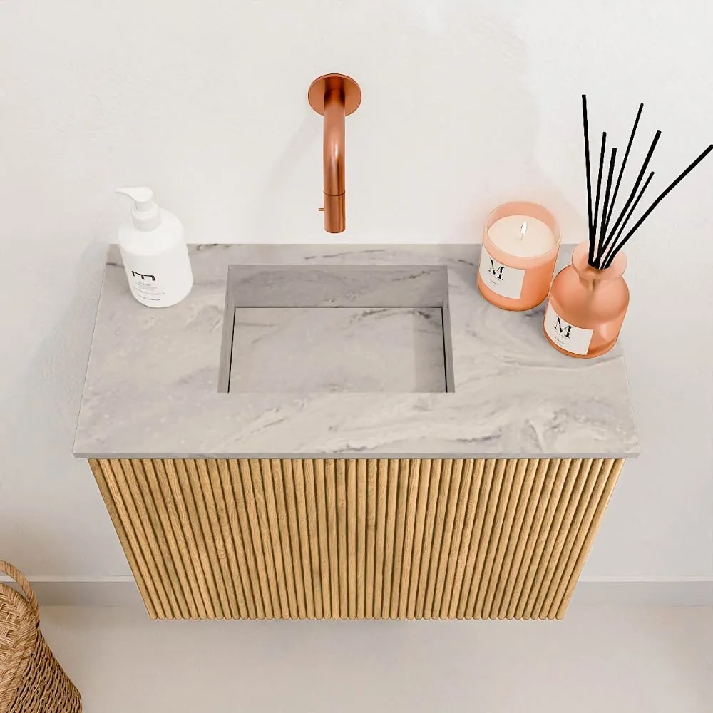 Mondiaz Joya DLux 50cm toiletmeubel oak met wastafel faye links zonder kraangat glace