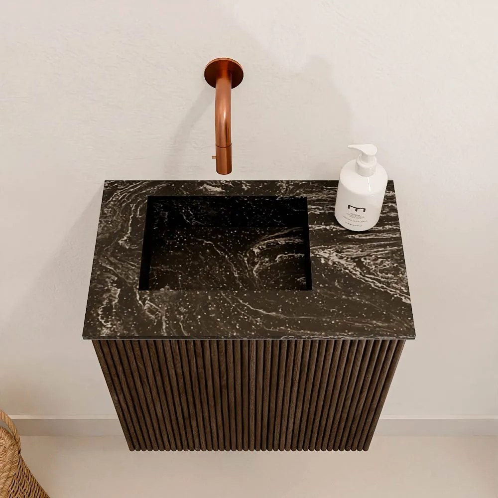 Mondiaz Joya DLux 40cm toiletmeubel walnut met wastafel faye links zonder kraangat lava