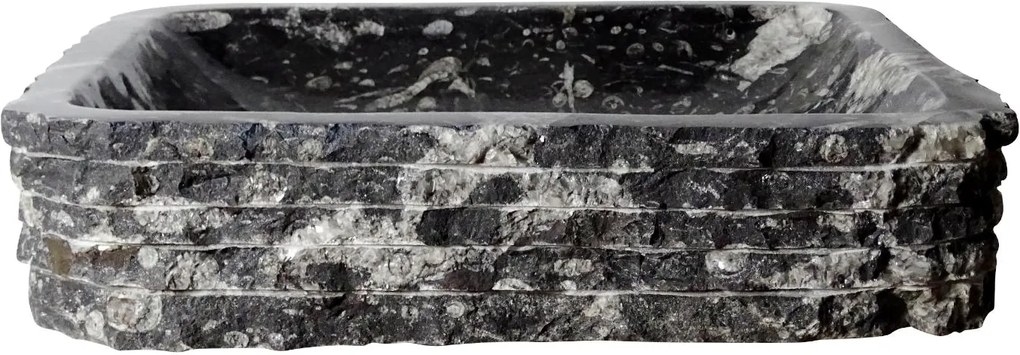 Zwart marmeren waskom | Eeuwenoud Orthoceras Fossiel | 44 x 53 x 11,5 cm