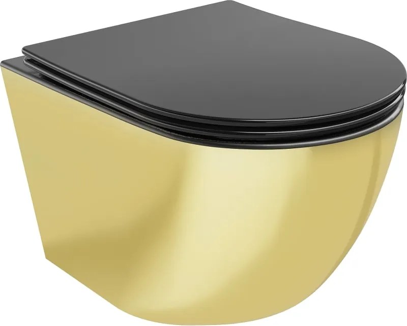 Mexen Lena rimloze wc-pot met soft-close slanke bril, duroplast, zwart mat/goud - 30224076
