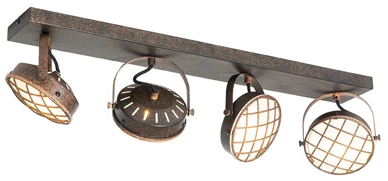 Vintage Spot / Opbouwspot / Plafondspot roestbruin langwerpig 4-lichts - Tamina Industriele / Industrie / Industrial G9 Binnenverlichting Lamp