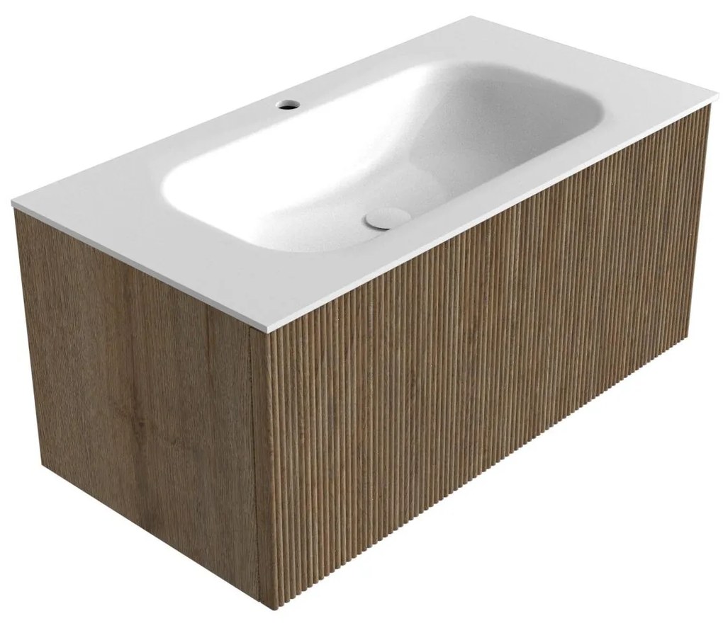 Mondiaz Kurve 90cm badmeubel dusk met 1 lade en wastafel big small midden 1 kraangat