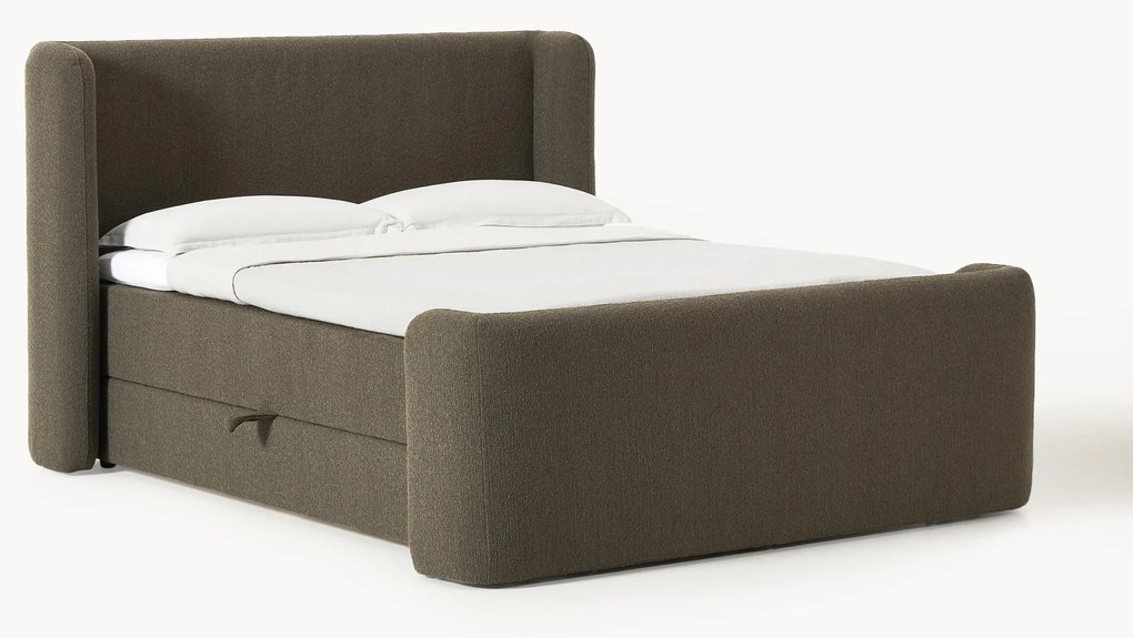 Bouclé boxspring bed Perla met opbergruimte