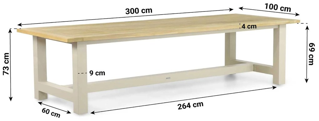Dining Tuintafel 300 x 100 cm Aluminium/teak Taupe San Francisco