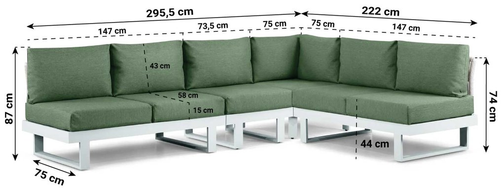 Hoek loungeset 6 personen Aluminium Wit  Lifestyle Garden Furniture Lorenzo