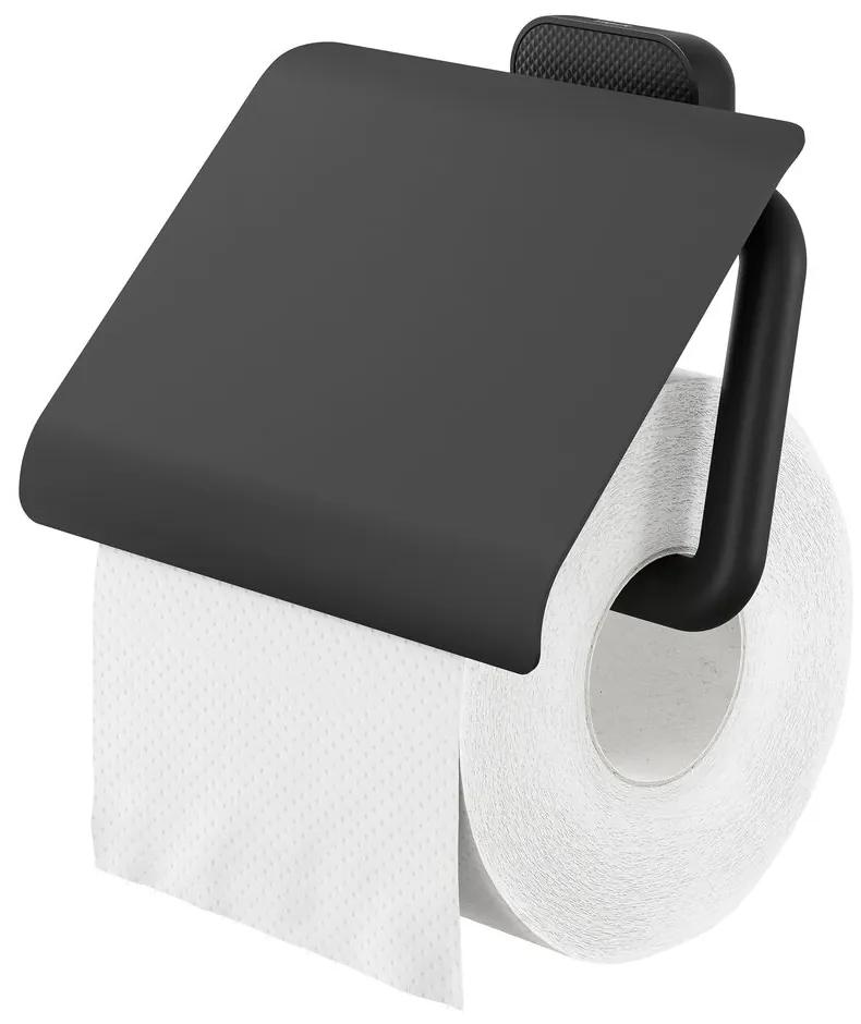 Tiger Carv toiletrolhouder met klep zwart