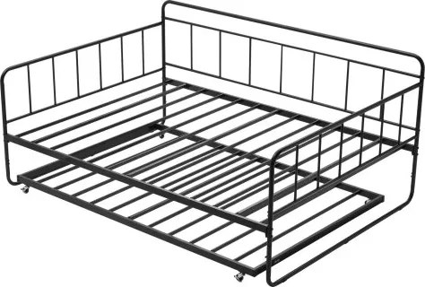 VEVOR Full Size Daybed Frame, Daybed met uitschuifbaar onderstel, Platform Bed Frame Slaapbank (draagvermogen 400 lbs) met metalen lattenbodem voor woonkamer, slaapkamer, logeerkamer, zwart