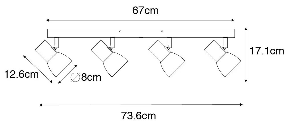 Plafondspot hout met wit verstelbaar 4-lichts - Thorin