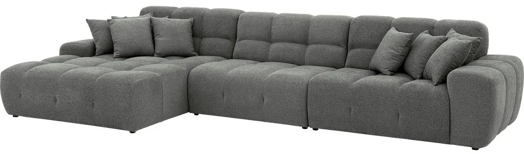 Goossens Excellent Bank Kubus - 30 X 30 Cm Stiksel grijs, stof, 1,5-zits, modern design met chaise longue links