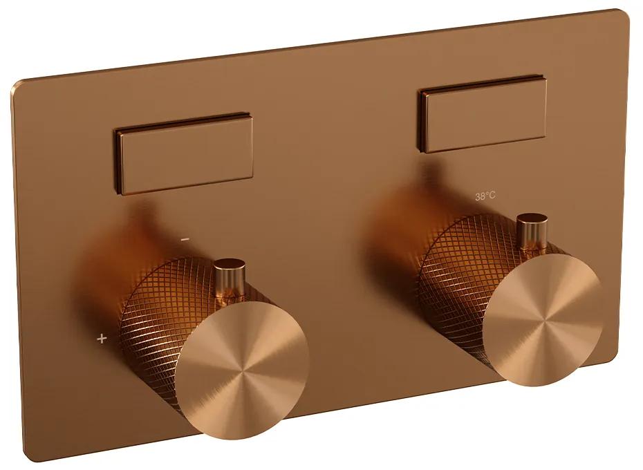 Brauer Copper Carving 2-weg inbouwthermostaat met drukknoppen koper geborsteld PVD