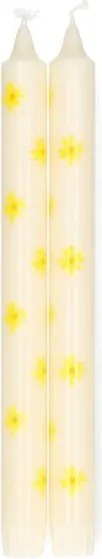 Dinerkaarsen, gele bloemen, 25 cm, 2 stuks