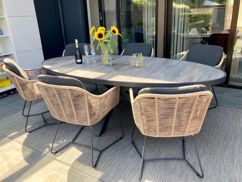 Taste Belmond naturel/Silva houtlook 240x115 cm. ovale tuinset - 7-delig