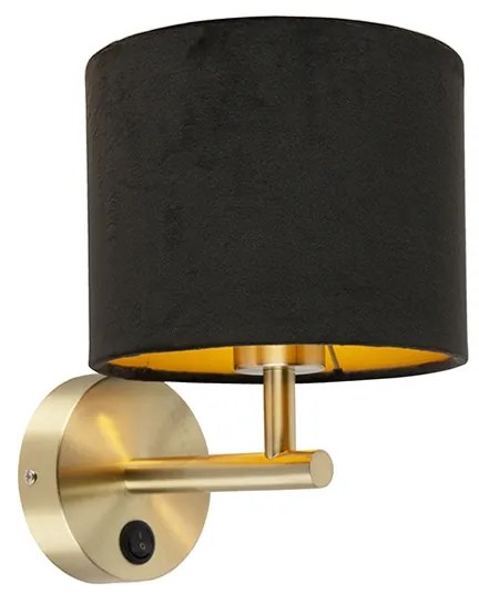 Klassieke wandlamp goud met zwarte velours kap - Combi Modern E27 rond Binnenverlichting Lamp