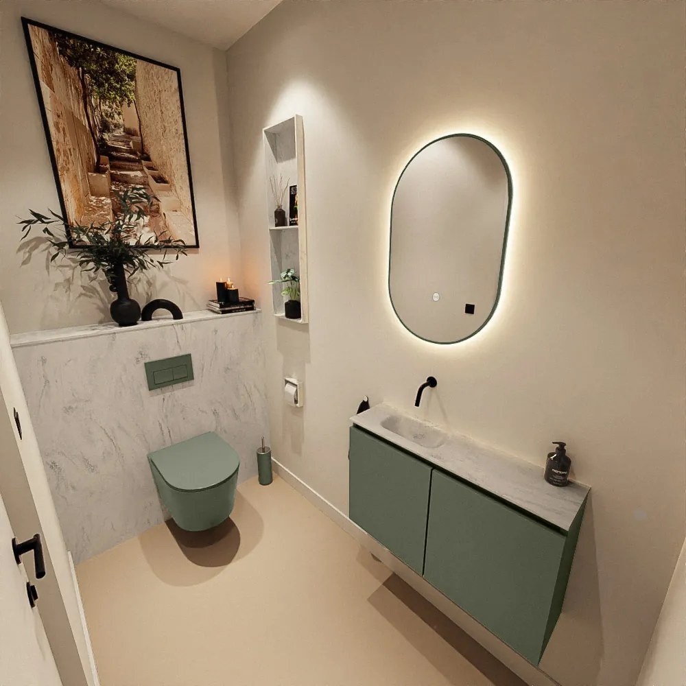 Mondiaz Ture DLux toiletmeubel 80cm army met wastafel opalo links zonder kraangat