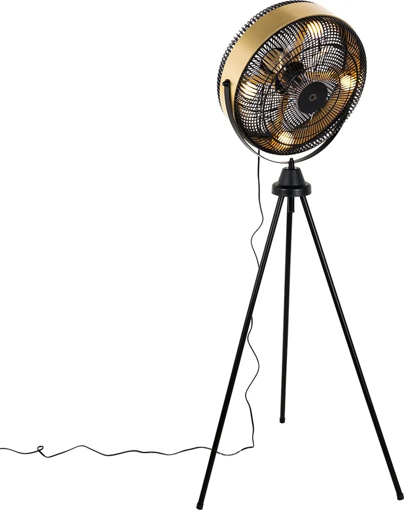 Vloerventilator zwart met goud 4-lichts dimbaar - Kim