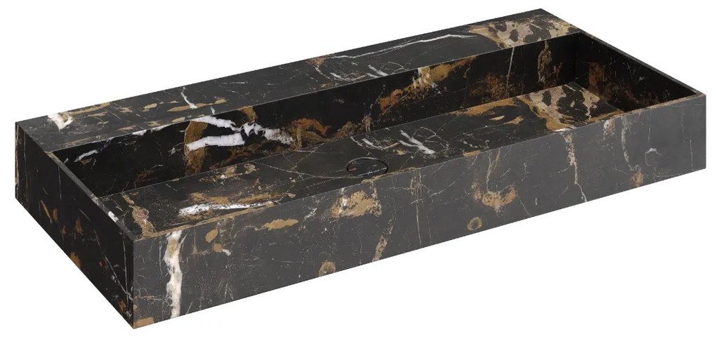 Muebles Murcia badmeubel ribbelfront 100cm eiken met Portoro Gold wastafel zonder kraangat