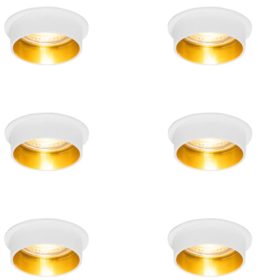 Set van 6 Moderne inbouwspot wit met gouden binnenkant - Insta