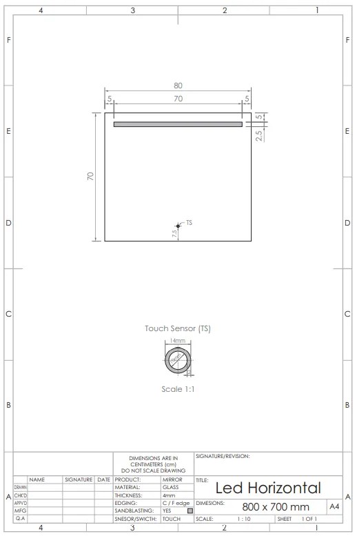 Gliss Design Horizontal spiegel met LED-verlichting en verwarming 80x70cm