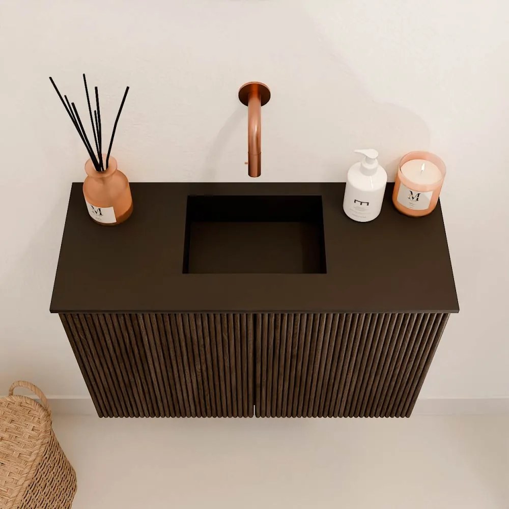 Mondiaz Joya 60cm toiletmeubel walnut met wastafel faye midden zonder kraangat urban