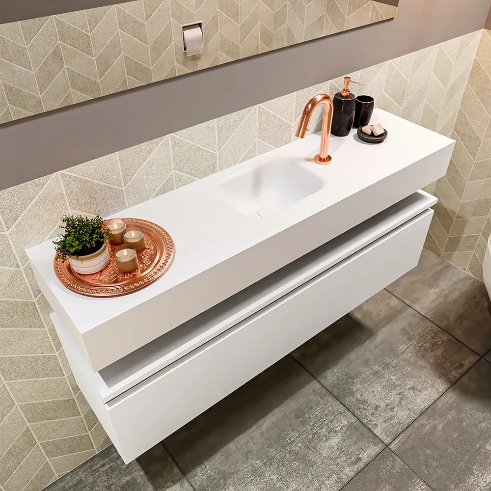 Mondiaz Andor toiletmeubel 120cm mat wit met witte wastafel midden met kraangat