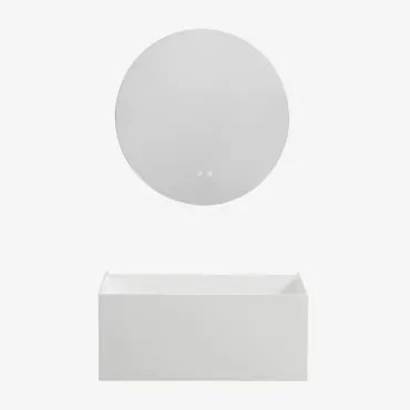 Harsen Badkamermeubelset Met Geïntegreerde Wastafel En Nerine Led-verlichting Wit & Round Led And Antifog Ø70 Cm Solyn & Zonder Kraan - Sklum