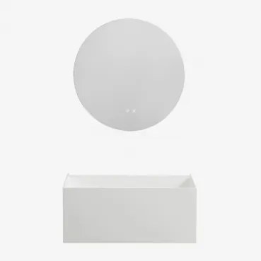 Nerine Zwevend Badkamermeubelset Van Hars Met Geïntegreerde Wastafel En Led-verlichting Wit & Round Led And Antifog Ø70 Cm Riben & Zonder Kraan -