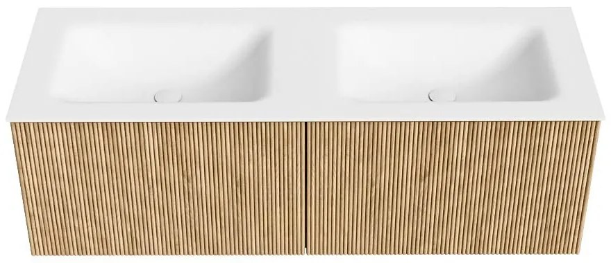 Mondiaz Kurve 130cm badmeubel oak met 2 lades en wastafel cloud dubbel zonder kraangat