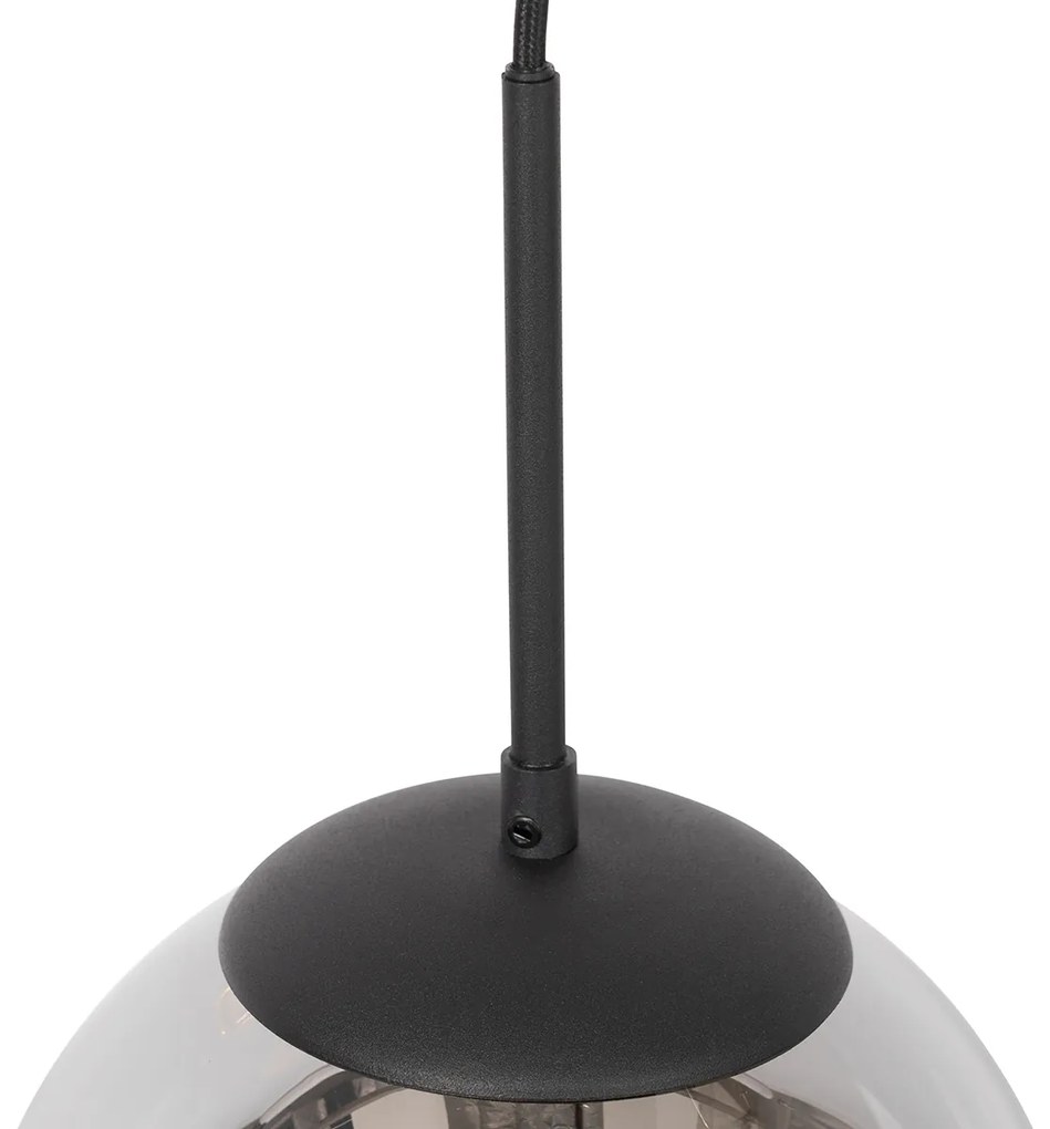 Art Deco hanglamp zwart met smoke glas incl. rail adapter 1-fase - Slimline Flore Art Deco E27 bol / globe / rond Binnenverlichting Lamp