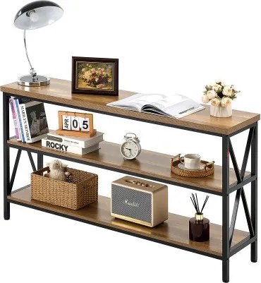 VEVOR smalle consoletafel entreetafel (140 cm lengte / 108,9 + 72,6 + 72,6 kg draagvermogen), 3-laags haltafel bijzettafel banktafel met metalen frame, voor entree woonkamer hal