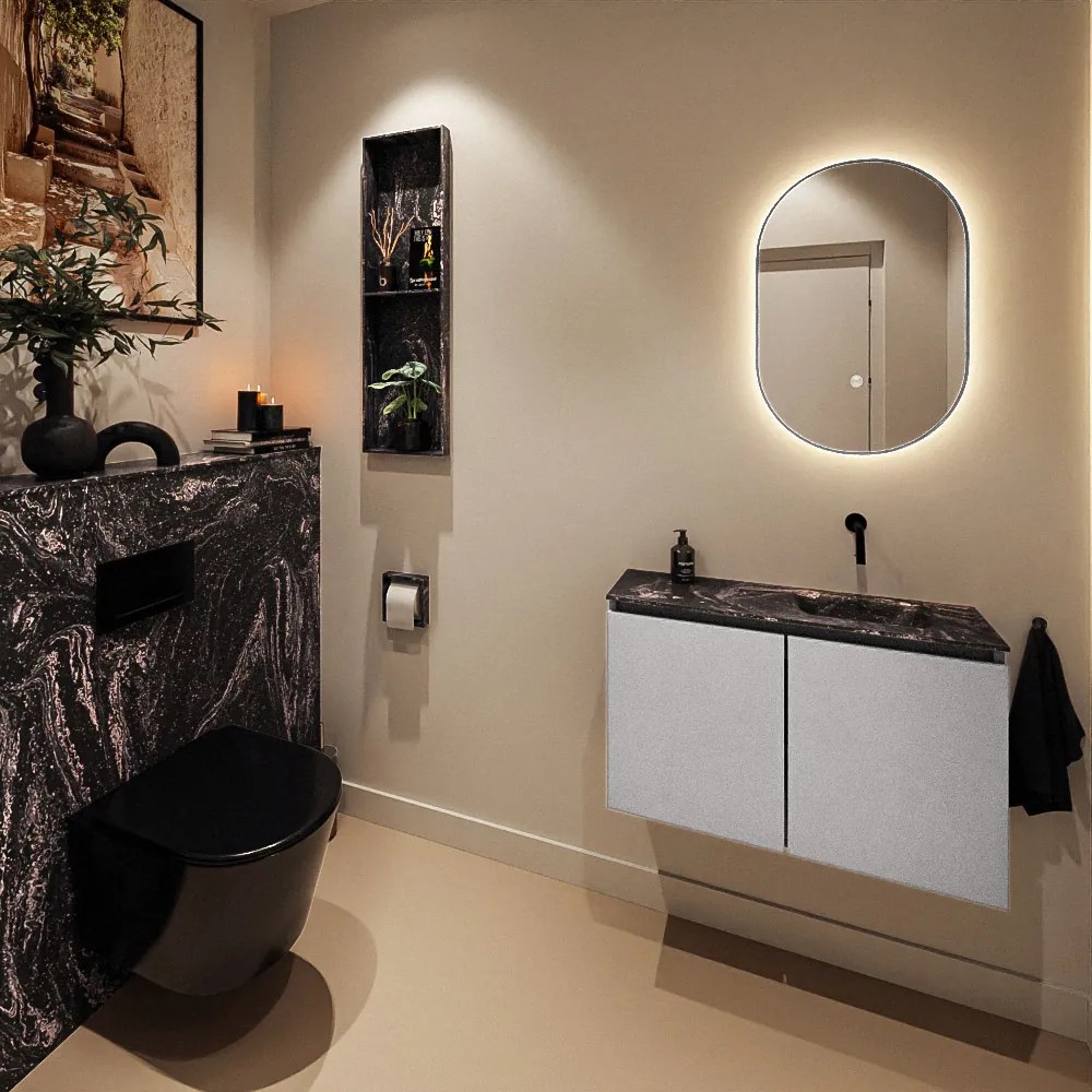 Mondiaz Ture DLux toiletmeubel 80cm plata met wastafel lava rechts zonder kraangat