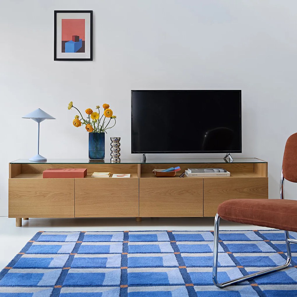 XL TV/hifi-meubel, 4 deuren, glazen blad, Walor