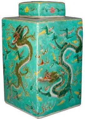 Fine Asianliving Chinese Gemberpot Handgeschilderd Porselein Draak Groen 18x18x34cm