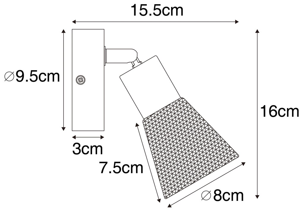 Industriële spot zwart met hout - Kristina