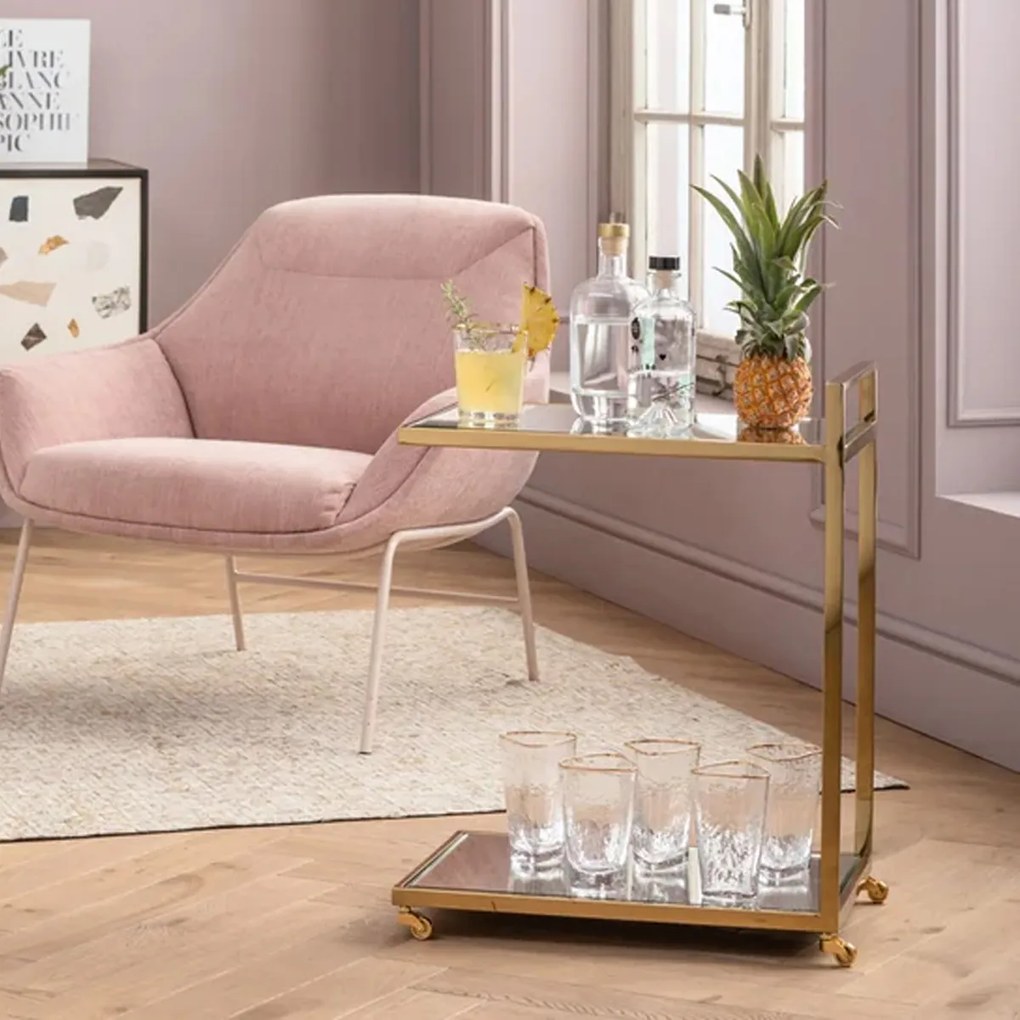 Kare Design Classy Gold Gouden Trolley Met Spiegelglas - 50 X 33cm.