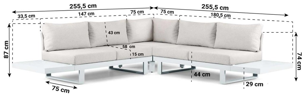 Hoek loungeset 5 personen Aluminium Wit  Lifestyle Garden Furniture Lorenzo