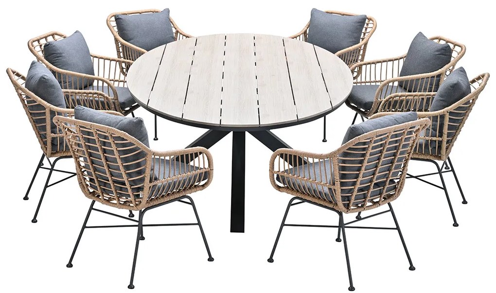 Garden Impressions Lucas tuinset 9-delig bruin - Tulli tuintafel ovaal 280x140 cm light teak look