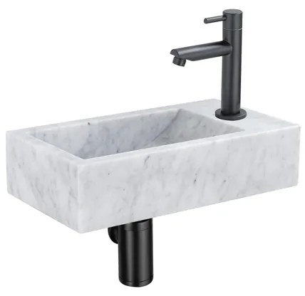 Saniclass Fuente fonteinset - 40x22 - 1 kraangat - rechts - marmer - fonteinkraan zwart mat - wit SW696235/SW696205/SW696215/SW728223